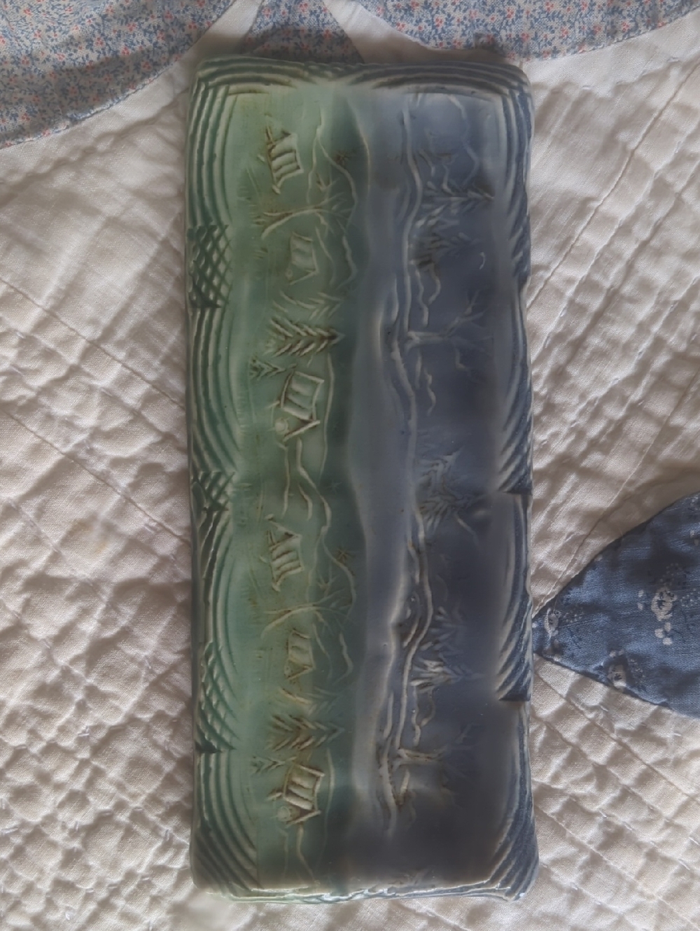 Southern Highland Craft Guild Folk Art Pottery Jewelry Dish Mountains Blue Green